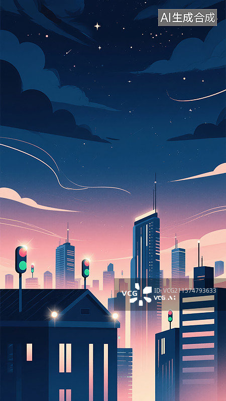 【AI数字艺术】夜幕下的城市天际线图片素材
