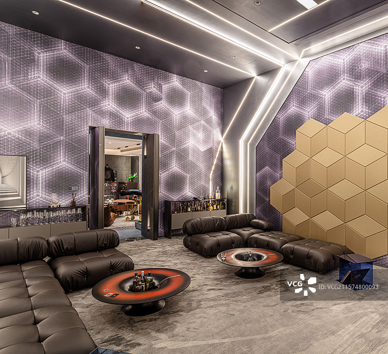 别墅样板房中的影音室图片素材