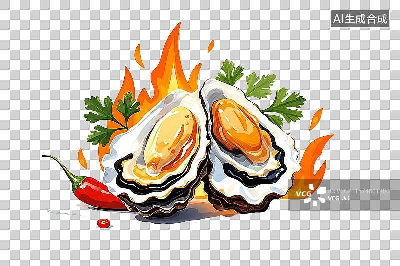 【AI数字艺术】卡通风格烤生蚝插图图片素材