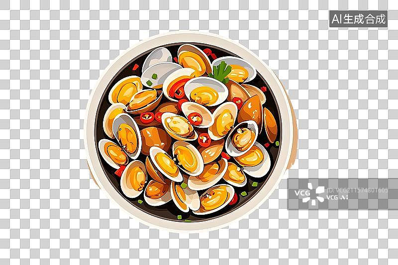 【AI数字艺术】极简主义卡通辣炒花蛤插图图片素材