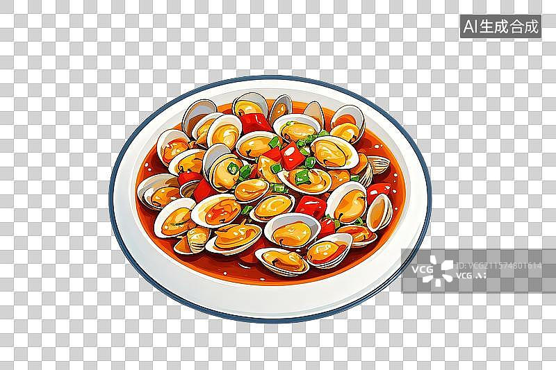 【AI数字艺术】极简主义卡通辣炒花蛤插图图片素材