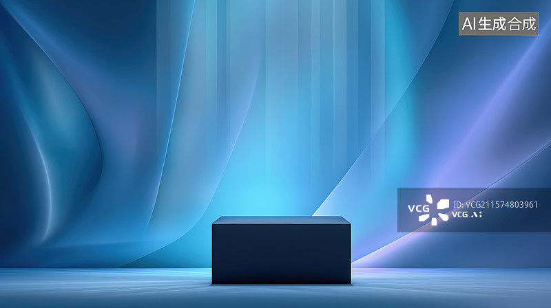 【AI数字艺术】蓝色光束中的立方体图片素材