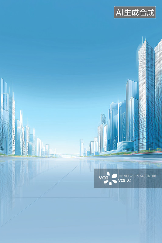 【AI数字艺术】未来城市天际线与空旷街道图片素材