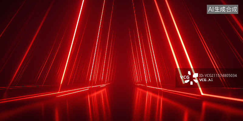 【AI数字艺术】红色光线飞驰的隧道图片素材