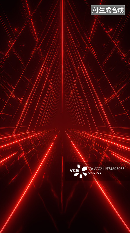 【AI数字艺术】红色光线飞驰的隧道图片素材