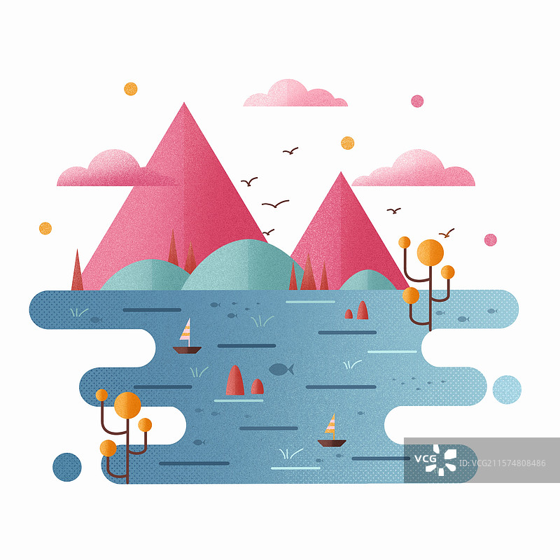美丽的自然风光山水插画图片素材