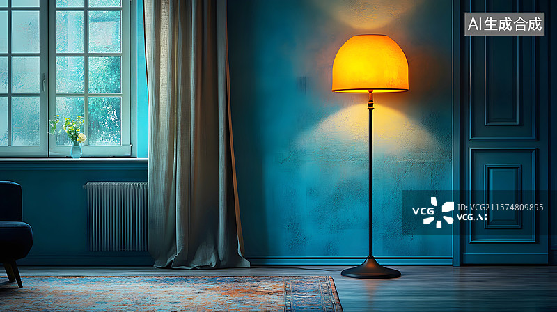 【AI数字艺术】AIGC：家里温馨的落地灯灯光场景 样板间图片素材