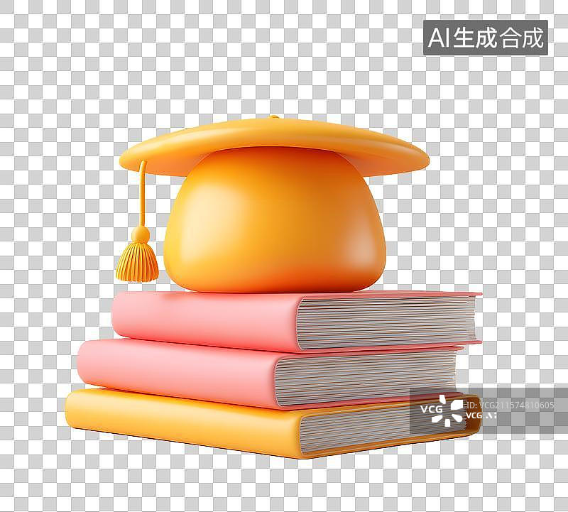 【AI数字艺术】【免抠png素材】3D卡通书本上一顶毕业帽图片素材