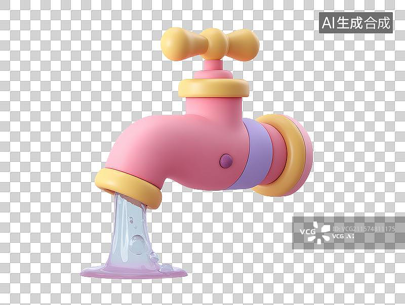 【AI数字艺术】【免抠png素材】3D卡通彩色流着自来水的水龙头图片素材