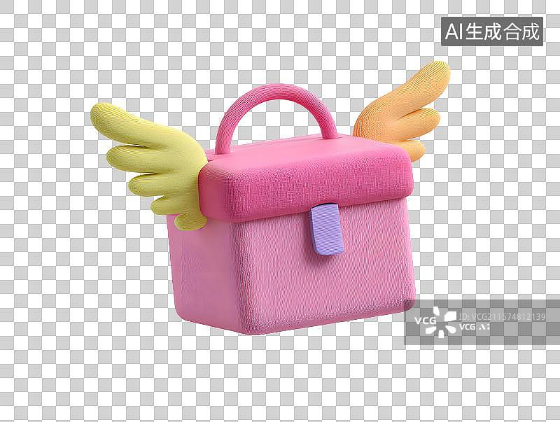 【AI数字艺术】【免抠png素材】一个长翅膀的卡通手提包图片素材