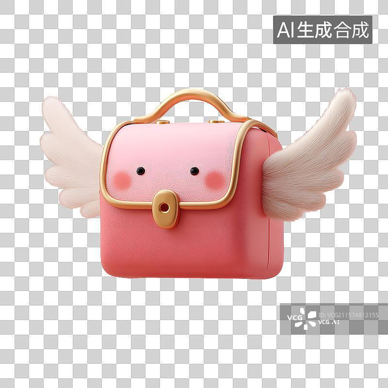 【AI数字艺术】【免抠png素材】一个长翅膀的卡通手提包图片素材