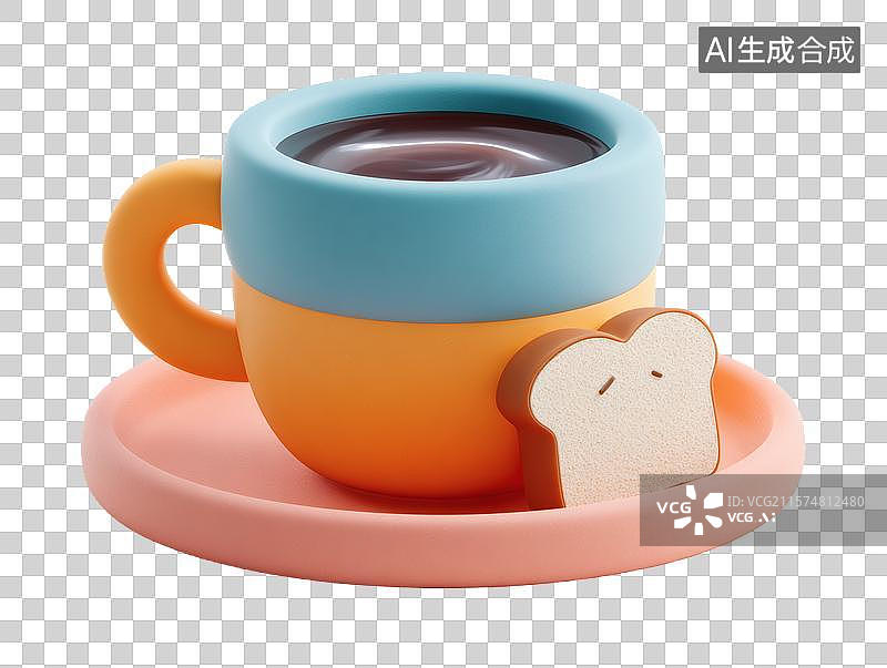 【AI数字艺术】【免抠png素材】3D卡通咖啡和面包片图片素材