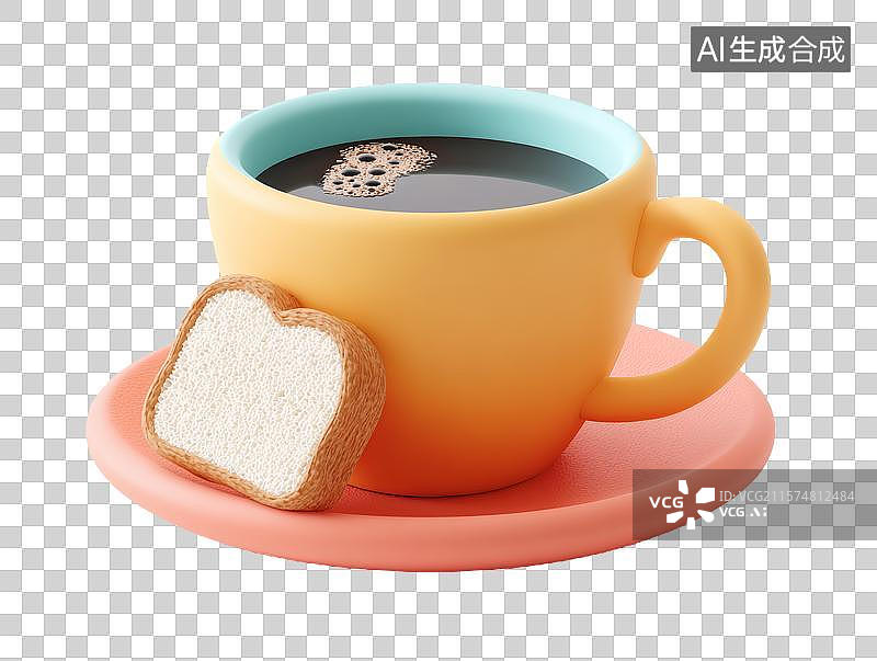 【AI数字艺术】【免抠png素材】3D卡通咖啡和面包片图片素材
