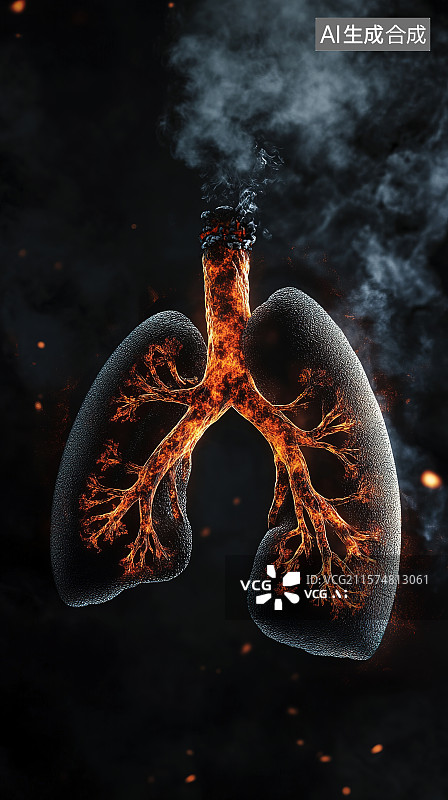 【AI数字艺术】世界无烟日插画被香烟熏黑的肺3D渲染图片素材