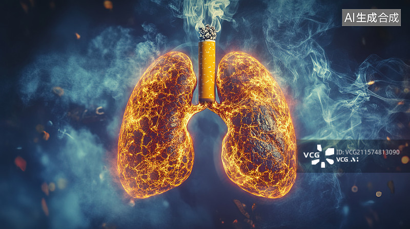 【AI数字艺术】世界无烟日插画被香烟熏黑的肺3D渲染图片素材