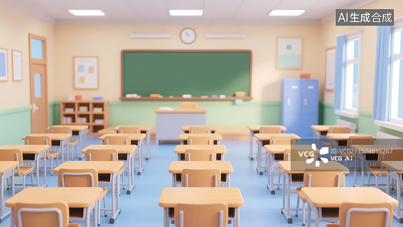 【AI数字艺术】整齐的教室三维场景图片素材