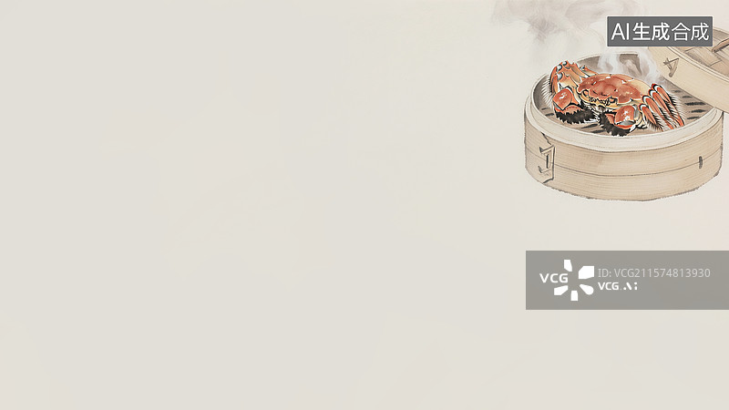 【AI数字艺术】水墨画蒸笼螃蟹背景右上图片素材