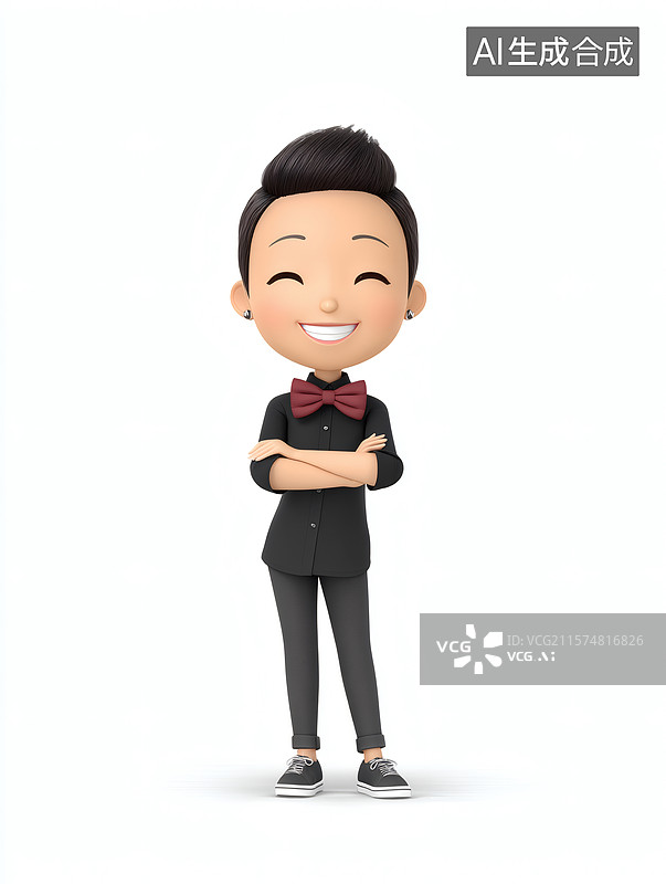 【AI数字艺术】卡通人物自信微笑图片素材