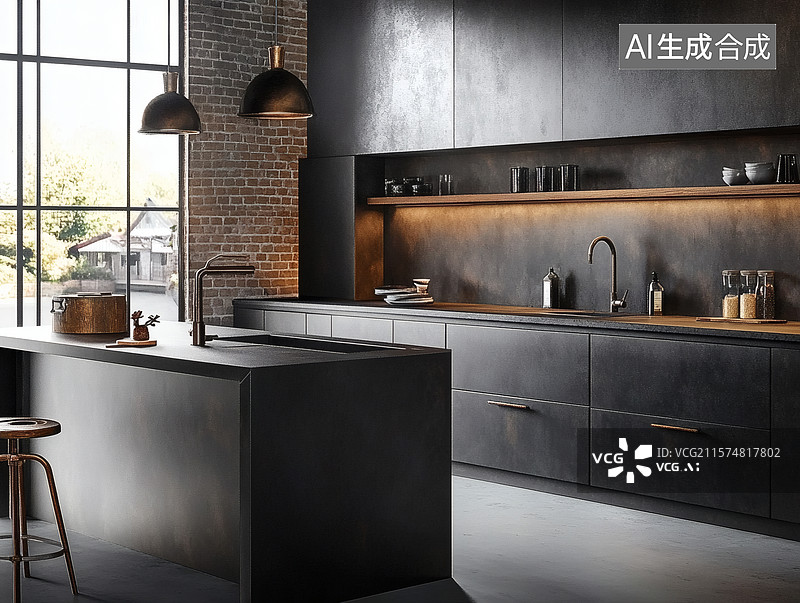 【AI数字艺术】现代工业风厨房设计图片素材