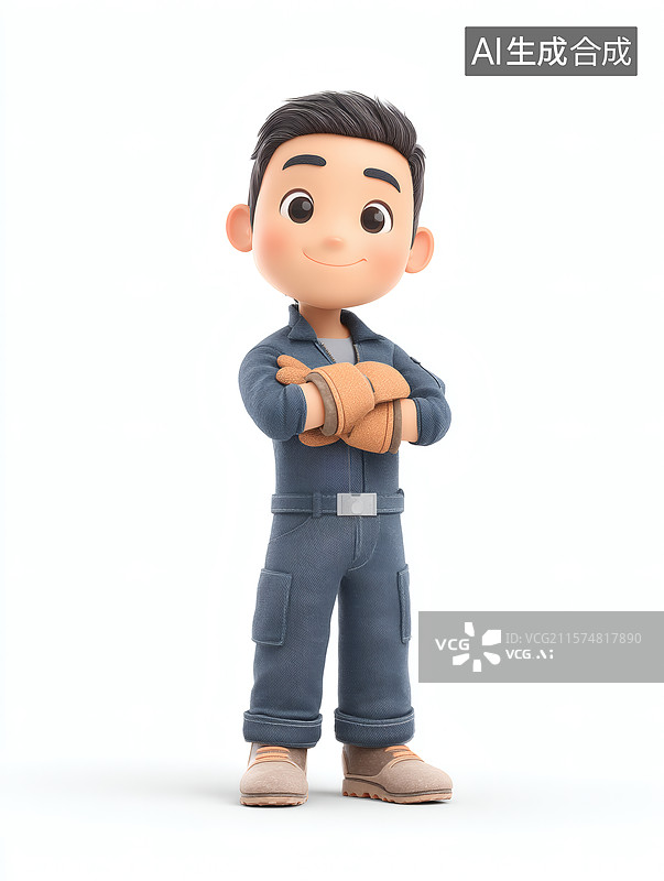 【AI数字艺术】卡通男孩自信站立图片素材