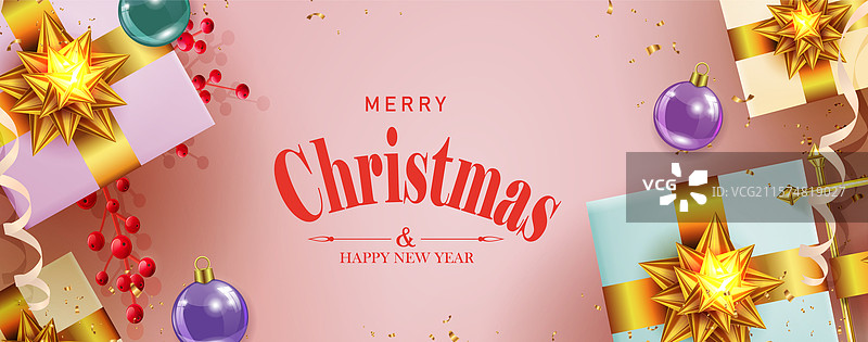 红色圣诞灯光的礼品盒，配有金色装饰图片素材