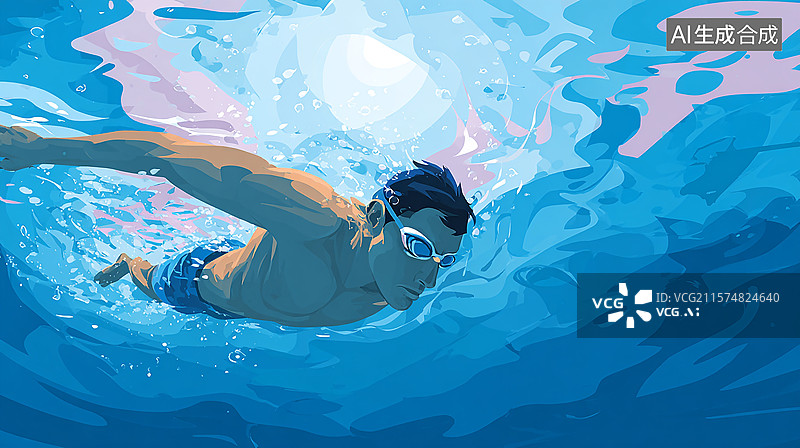 【AI数字艺术】游泳运动员比赛插画图片素材