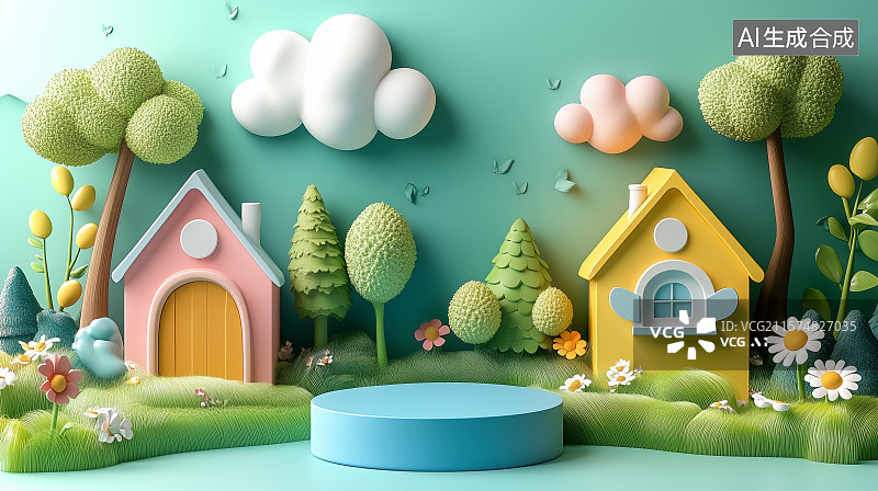 【AI数字艺术】自然环境清新展台场景图片素材