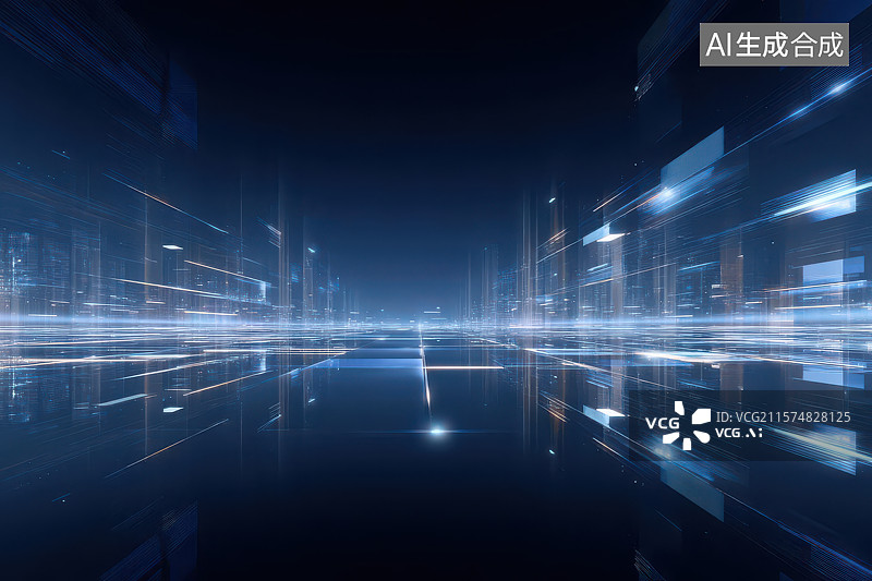 【AI数字艺术】未来科技感蓝色调城市夜景图片素材