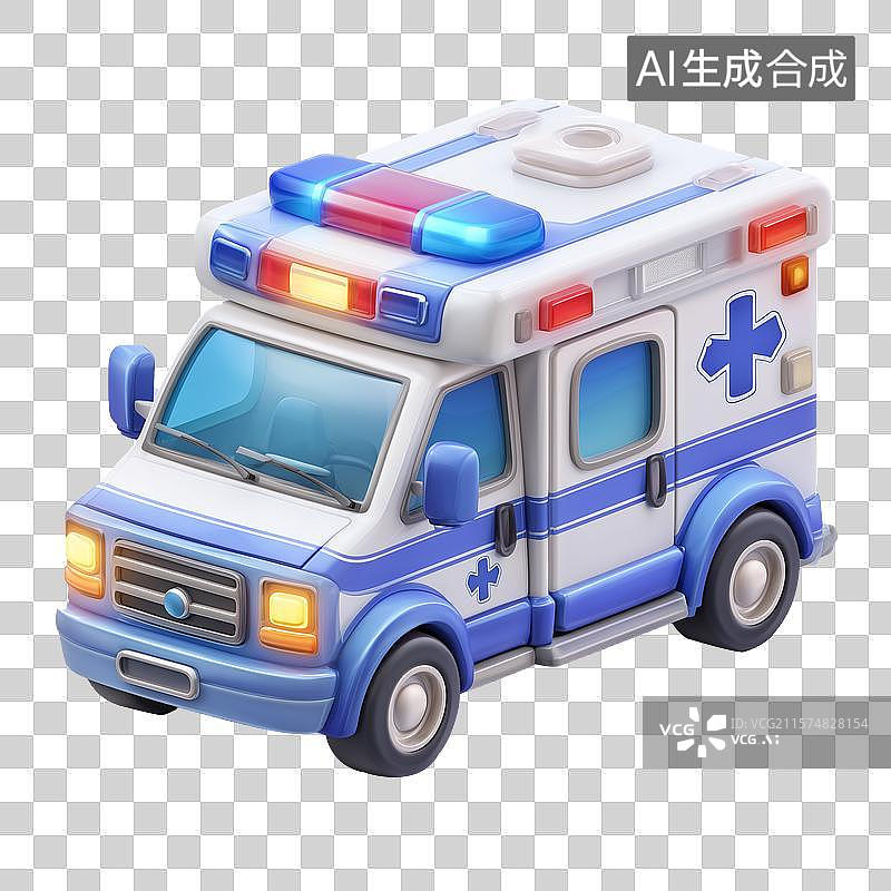 【AI数字艺术】蓝色3d救护车模型图片素材