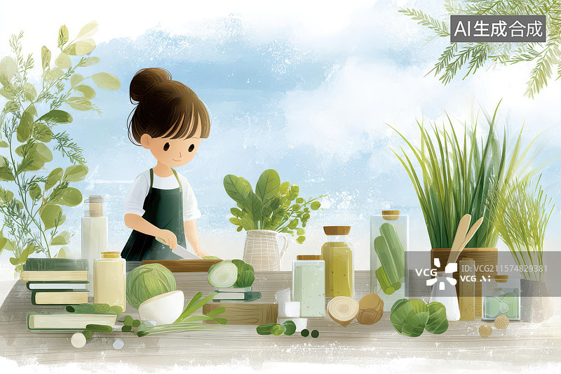 【AI数字艺术】古风田园蔬菜摊位生态场景图片素材