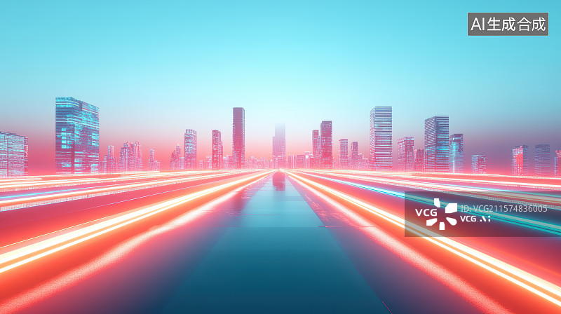 【AI数字艺术】蓝色虚拟数字智慧城市与科技概念图片素材