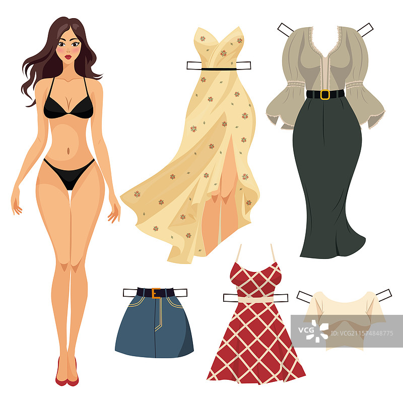 纸娃娃与一套衣服图片素材