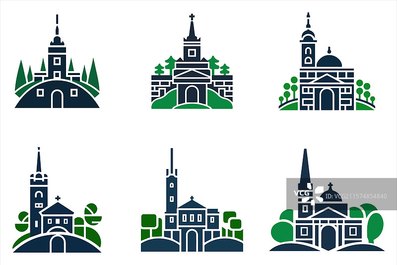一组色彩丰富的历史教堂和城堡图片素材