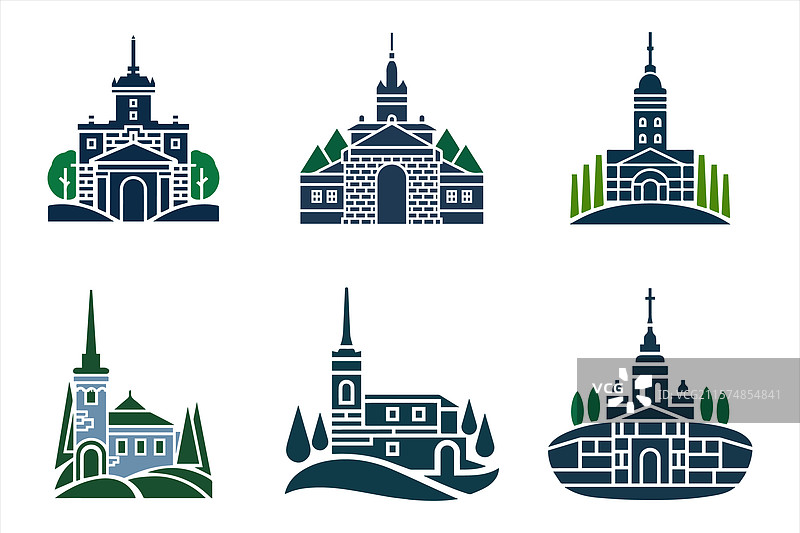 一组优雅的中世纪大教堂和城堡图片素材