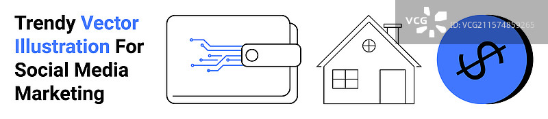 数字钱包、房子和美元符号图片素材