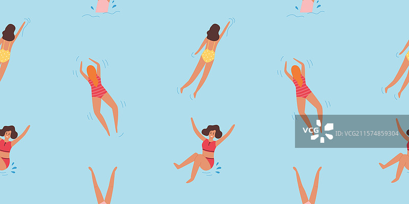 无缝图案中的游泳年轻女性图片素材