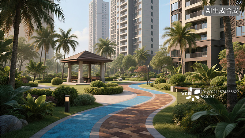 【AI数字艺术】城市绿洲的宁静一隅图片素材
