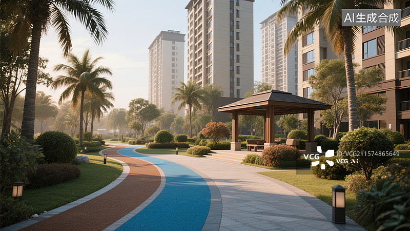 【AI数字艺术】城市绿洲的宁静一隅图片素材