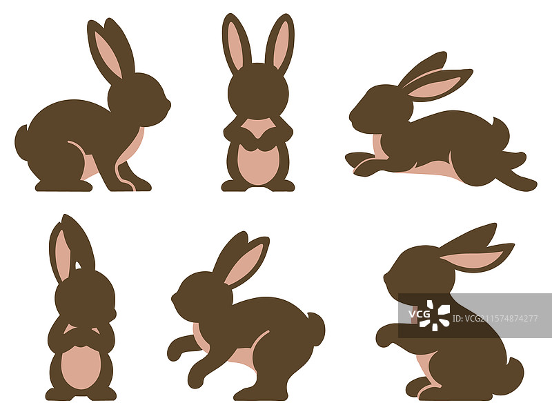 可爱的复活节兔子以不同姿势展现图片素材
