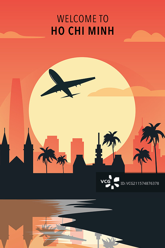 欢迎来到越南胡志明市复古城市海报图片素材