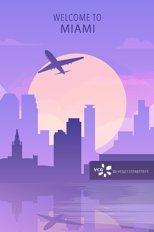 欢迎来到美国佛罗里达州迈阿密渐变城市海报图片素材