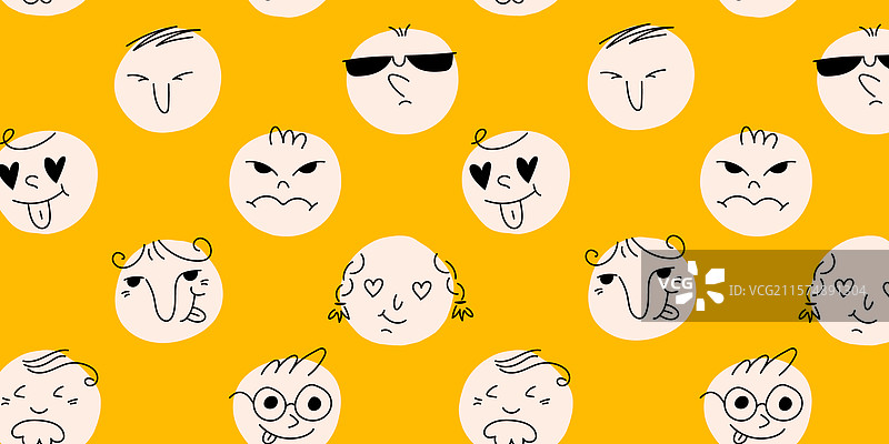 圆形抽象漫画脸无缝图案图片素材