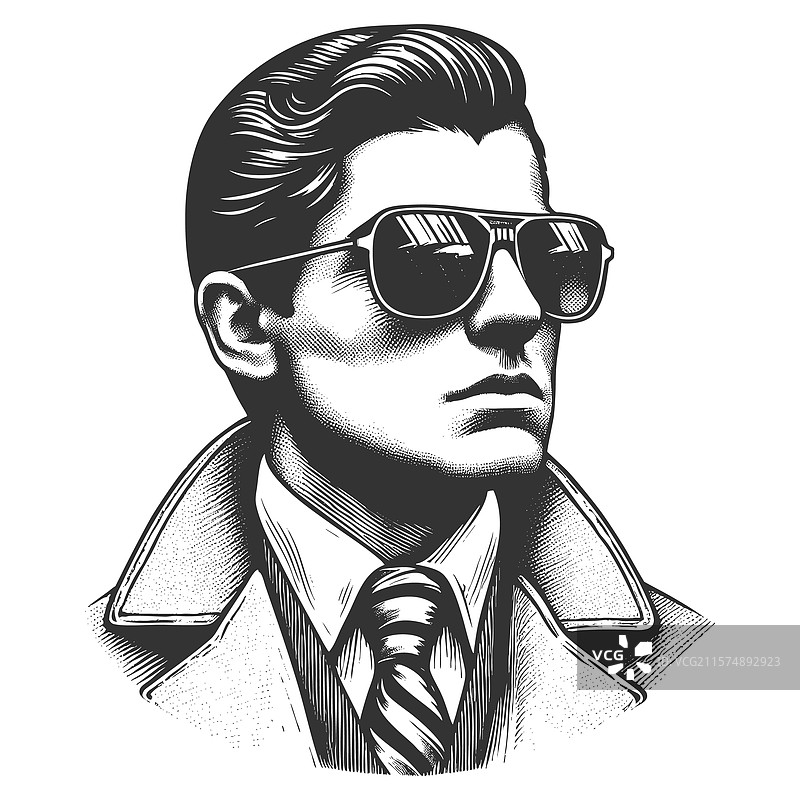 穿着西装和太阳镜的时尚男士素描图片素材