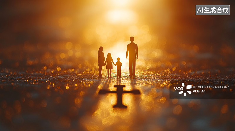 【AI数字艺术】家庭背影与十字架图片素材