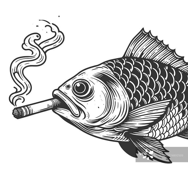 抽烟的鱼雕刻图图片素材