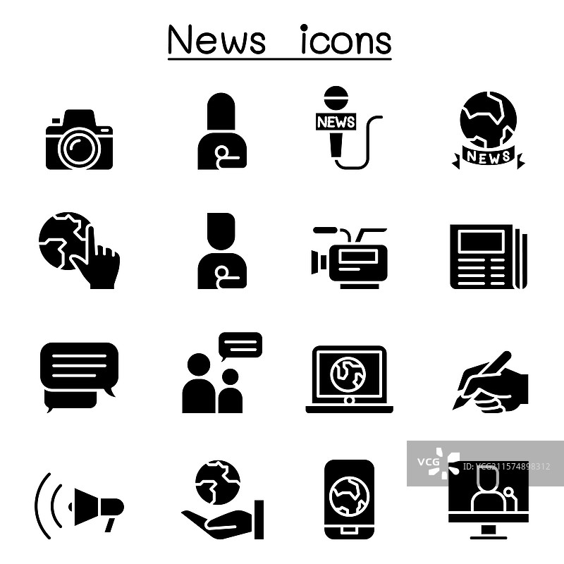 新闻图标集，采用图形风格设计图片素材