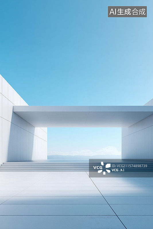 【AI数字艺术】现代建筑的露天平台图片素材