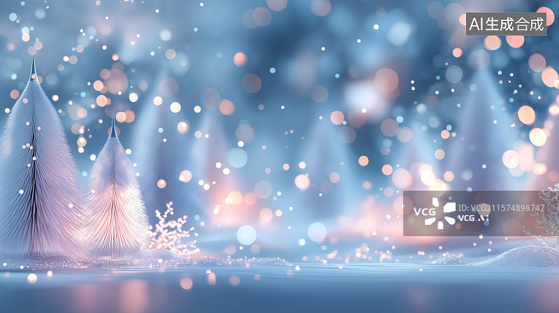 【AI数字艺术】圣诞节主题背景——雪地与圣诞树图片素材
