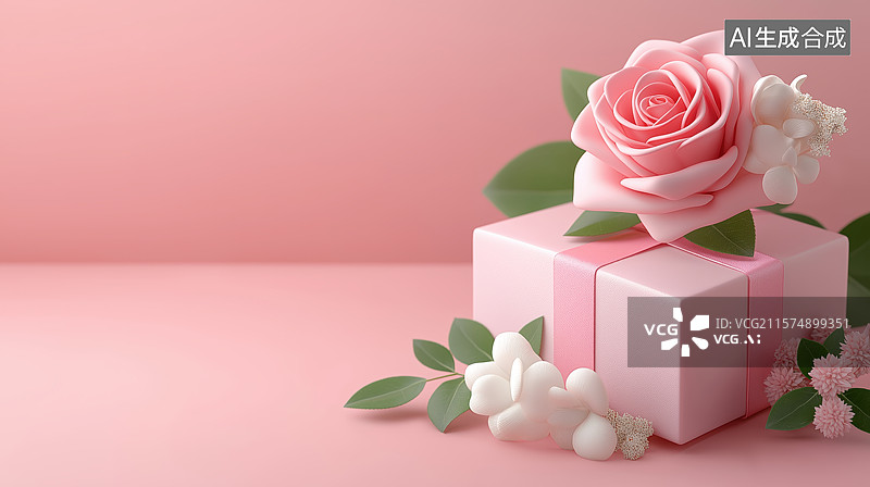 【AI数字艺术】粉色礼盒配玫瑰花装饰图片素材