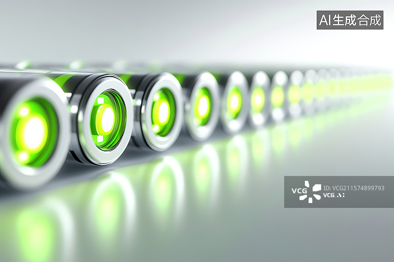 【AI数字艺术】科技风白色背景下的一排电池图片素材